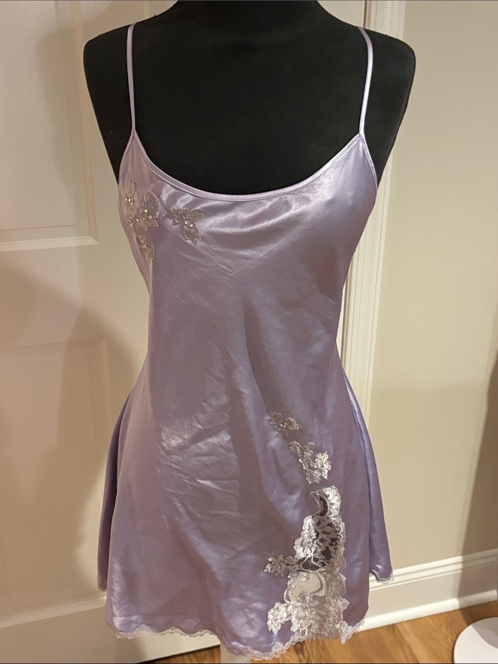 Victoria's Secret Lilac Satin Slip with Lace Appliqué